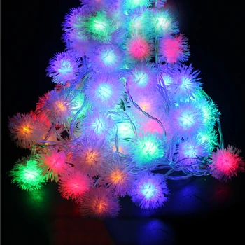 10M 100vnt Kamuolys LED String Pasakų Šviesos Girlianda Furry Sniego Kamuolys Edelweiss Kalėdų String Šviesos Lauko Sodo Lemputė 220V