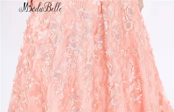 Modabelle Backless Seksualus arabų Pink Coral Vakaro Suknelės Ilgai 2017 Chalatas De Soiree Nėrinių 3D Gėlių Žiedai Prom Chalatai Vakaras