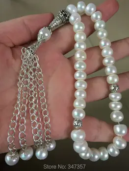 Gamtos 33 Gėlavandenių Perlų 10*7mm karoliukai Skiedra Spalvos Priedai Malda karoliukai Islamo Musulmonų Tasbih Dievas nemokamas pristatymas