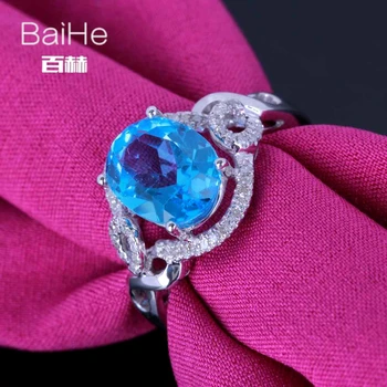 BAIHE Sterlingas Sidabro 925 2.5 ct Sertifikuota Nepriekaištinga Ovalo Originali Mėlyna Topazas Vestuvių Moterų Mielas/Romantiškas Fine Jewelry Žiedas