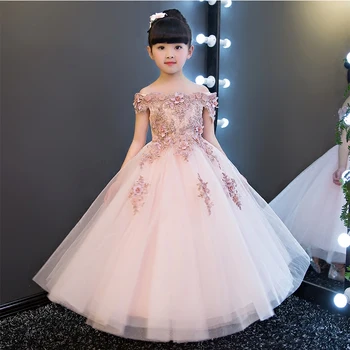 2017 Karšto pardavimo Aukštos Kokybės Vaikų Mergaičių Saldus Princesė Dress Prabangus Elegantiškas Merginos Shoulderless Gimtadienio Vasaros Šalis Suknelė