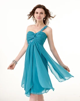 Mėlyna 2018 Homecoming Suknelės-line Vieno peties, Kelio Ilgio Šifono Puošnios Nėrinių Backless Elegantiškas Kokteilių Suknelės