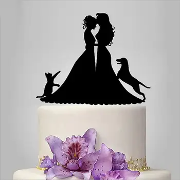 Lesbiečių vestuvių tortas topper katės pačios lyties vestuvių Tortas Topper šuo, siluetas tortas topper, ponia ir ponia vestuvių tortą