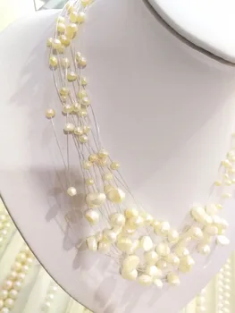 Moterų Papuošalai 15 eilių karoliai white pearl baroko perlas Pakabukas natūralių gėlavandenių perlų 45cm 18