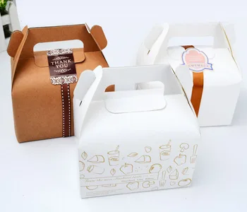 200pcs spalvų Cake Box Kepyklų Dėžės blynai, sausainiai rankų pakavimo putėsiai desertas Pyragas Kraft Popieriaus Dėžės su Rankena