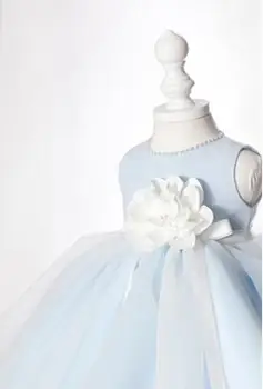 2017 Princesė Suknelė Elegantiška Šviesiai Mėlyna Baby Girl Vestuvių Suknelė Mergaitėms, Tiulio, Nėrinių Šalis Gimtadienio Suknelė Elegantiškas Gėlių Mergaitės Suknelė