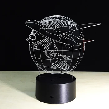 Skristi Pasaulio Žemės Pasaulyje Lėktuvas 3D LED Lempos Meno Skulptūra 