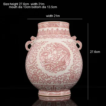 Keramikos Dvigubai Ausis Ming Dinastijos Handpainting Rankų darbo, Senovinė Vaza Su Underglaze Raudona Lotus Elegantiškas ir Gražus Lobis