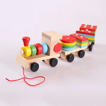 Mažųjų Medinių Traukinio Žaislų Vilkdami Tris Vežimo Geometrinės Formos Atitikimo Ikimokyklinio Ugdymo Traukinio Rinkinį M09