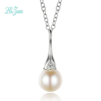 L&zuan Pakabučiai, Karoliai Moterų Natūralių Gėlavandenių Perlų Fine Jewelry 18K White Gold 0.01 CT Deimantų Pakabukas Bijoux Femme