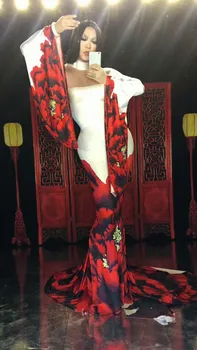 2018 naujas prom šalies oficialaus raudona suknelė ilga uodega naktiniame klube bar seksualus vientisas kostiumai slim mados etapo rezultatus rodo