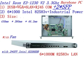 Universalios Prieigos Maršrutizatorius 1U Užkardos Barebone su 2*SFP intel 6*82583v Gigabit lan Inte Quad Core Xeon E3-1230 V2 3.3 G