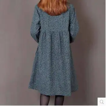 2016 m. rudenį naujų mados moterų drabužių medvilnės plius dydis prarasti maža apvali kaklo, ilgomis rankovėmis suknelė elegantiškas atsitiktinis suknelė AE551