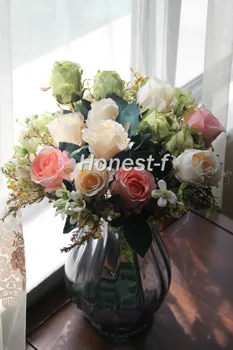 Dirbtinis Multi-Colored Rose Šilko Gėlės Bounquet Mišrus Susitarimas, Namuose, Viešbučio Kambario Vestuvių Dekoravimas(Balta,Žalia,Rožinė)
