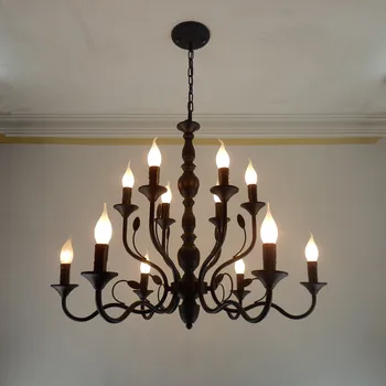 Hotel Entrance art deco Black Chandeliers for coffee shop Dining Room industrial cast iron Chandelier Foyer hallway Led candles