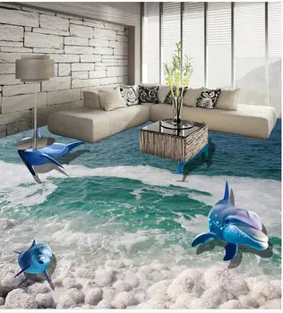 PVC vandeniui grindų 3D stereoskopinis jūrų žuvų akmens grindų plytelės 3d tapetai, grindų Namų Puošybai