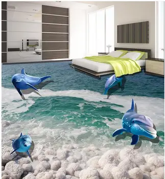 PVC vandeniui grindų 3D stereoskopinis jūrų žuvų akmens grindų plytelės 3d tapetai, grindų Namų Puošybai