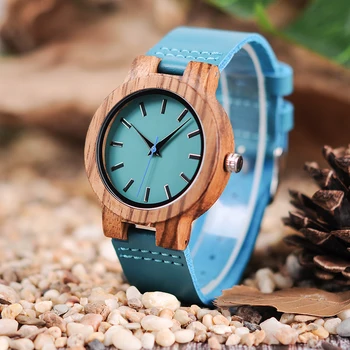 BOBO PAUKŠČIŲ Medienos Žiūrėti Paprasta Stiliaus Mylėtojas Laikrodis su Mėlyna Anlaogue Ekranas Relogio J-C28