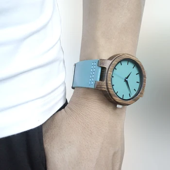 BOBO PAUKŠČIŲ Medienos Žiūrėti Paprasta Stiliaus Mylėtojas Laikrodis su Mėlyna Anlaogue Ekranas Relogio J-C28