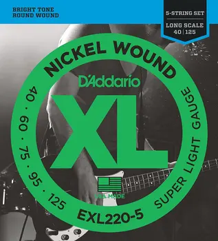 D'Addario 5-String Nikelio Žaizdos Boso Gitaros Stygos, EXL160-5 EXL165-5 EXL170-5 EXL220-5