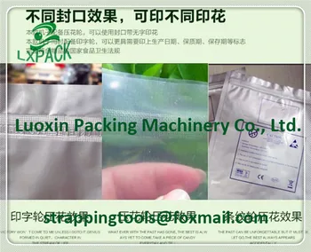 LX-PACK ištisinį plastiko maišą aliuminio šilumos sandarinimo mašina automatinė plastikinės plėvelės juosta gruntas paspauskite datos kodas laišką anglų kalba