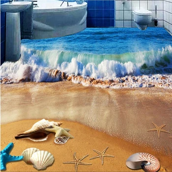 Beibehang Beach paplūdimys sandwich vonios kambario, vonios, miegamojo 3D custom grindys pvc nešiojami grindų lipdukai papel de parede
