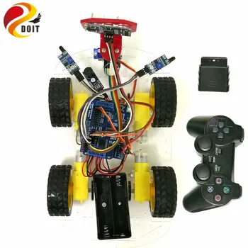 DOIT Belaidžio Kontrolės Stebėjimo Kliūčių Vengimo 4WD Arduino Robotas Automobilių Važiuoklės Komplektas su UNO R3 Valdybos+Pavara Shield Valdyba