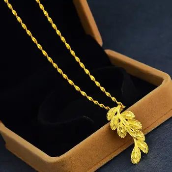 Plunksnų Raštuotas Pakabukas Grandinės Geltonos Aukso Užpildytas Moteriški Papuošalai Dovana