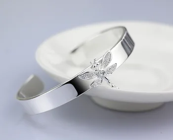 Moterų 925 sterlingas sidabro apyrankės mados dragonfly pakabukas žavesio apyrankę atidaryti dizaino Sidabro papuošalai Valentino dienos dovanos