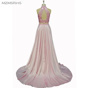 2 Gabalas Prom Dresses 2017 MZMSRHS Rožinė Naujas Mados Vestido De Festa, Prabangūs Krištolo Oficialią Vakaro Suknelės Inscenizacija Suknelės