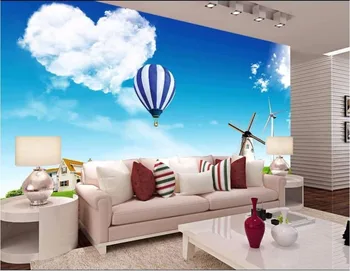 Pasirinktinius nuotraukų 3d tapetai nuotrauką Mėlynas dangus, žolė villa vėjo malūnas kambarį apdailos dažymo 3d sienų freskomis tapetai, sienų ir 3 d