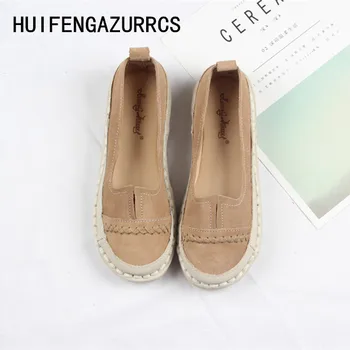 HUIFENGAZURRCS-2017 Mori mergina retro meno batus,Originalios rankų darbo natūralios odos bateliai,avalynė Moterims, tyras ir šviežias butas batai,3 spalvų