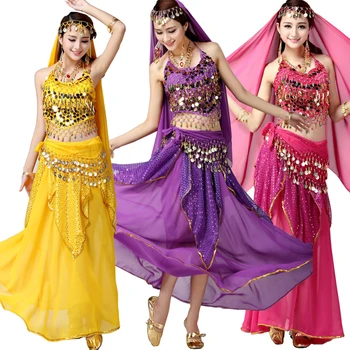 4pcs nustato Veiklos Pilvo Šokio Kostiumų Bolivudas Kostiumas Indijos Suknelė Egiptas Garsiausių Suknelė Moterų Pilvo Šokių Kostiumas