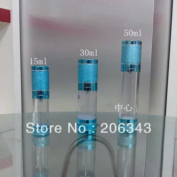 30ml mėlyna beoriu butelis su baltos spalvos/skaidrus siurblys naudojamas kosmetikos pakuotės
