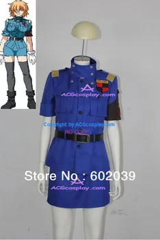 Hellsing Seras Victoria mėlyna uniforma cosplay kostiumas tamsiai mėlyna versijoje baltos pirštinės ir diržai