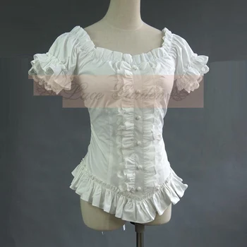 Vasarą moterys balti trumpi marškinėliai Derliaus Viktorijos Plisuotos nėrinių Tvarstis marškinėliai Ponios gotikos palaidinė lolita kostiumas