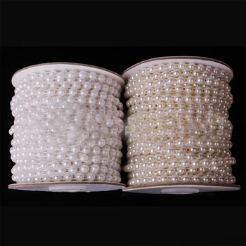6mm 25m/roll Balto Dramblio kaulo Pusė Pearl String Zawalcowany Apdaila Masės Vestuvių perlų apdaila string/ Crafting 