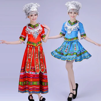 Ponios Miao drabužių Hmong drabužius Hmong miao suknelė moterims kostiumas išsiuvinėti hmong kinijos liaudies kostiumas Su Skrybėlę