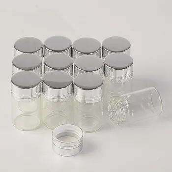 6ml Mini Stiklo buteliukas Užsukamu Sidabro Aliuminio Dangteliu Mielas Skaidri, Aiški Tuščių Stiklainių Buteliukai, Buteliai, 100vnt