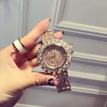 2017 naujas stilius! Aukščiausios Kokybės Moterų Laikrodžiai, Prabangūs Plieniniai Visą Kalnų Krištolas Laikrodis Crystal Lady Suknelė Laikrodžiai Moterų Kvarco Žiūrėti