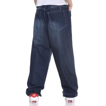 Plus Size Hip-Hop Baggy Jeans Vyrams Tiesiai Loose Fit Džinsai Vyrams Tamsiai Mėlyna Džinsinio Audinio Kelnės Didelis Dydis 38 40 42 44 46