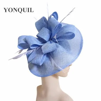 NAUJAS ATVYKIMO didelis imitacija sinamay skrybėlės, plunksnos gėlių fascinators šalies skrybėlės, vestuvių plaukų aksesuarai vestuvių skrybėlės, skrybėlės kokteilis