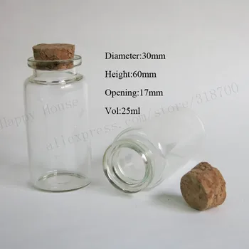 30pcs/daug 25ml tuščius skaidraus stiklo buteliukas su kamštienos 25cc skaidrus kamštienos užkimštame butelyje stiklainiu naudojamos plaukiojančios saugyklos