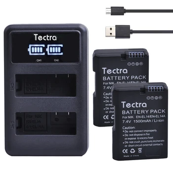 Tectra EN-EL14 LT-EL14a 2vnt Bateria + LED Ekranas, USB Dual Kroviklis Nikon D5600 D5300 D5200 D3200 D3300 D3400 D5100 D3100