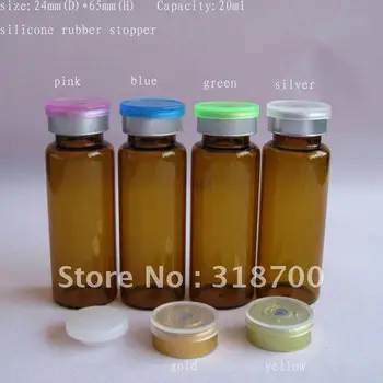 20ml gintaro spalvos stiklo buteliukas su silikono stoper su flip off bžūp, 20ml medicina stiklo butelis