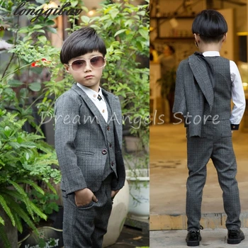 Retro stiliaus džentelmenas užsakymą Berniukas kostiumai pritaikyti kostiumo Švarkas tinka berniukui 3 dalių (Švarkas+Kelnės+Liemenė)kostiumai