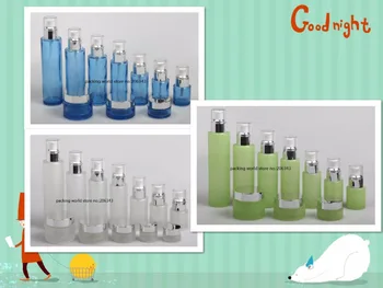 40ml matinio/žalios/mėlynos spalvos stiklo butelis, sidabro siurblys, aišku, dangtelis, skirtas serumas/kremas/emulsija/fondas odos priežiūros kosmetikos pakuotės