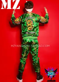 NAUJAS naktinis klubas mados Žalia siuvinėjimo dragon skraiste kostiumai Vyrams dainininkai dj scenos kostiumą, suknelę kinų stiliaus kostiumas rinkiniai ! S-5XL