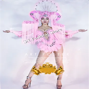 CC07 Rožinės spalvos dj disco suknelės seksualių moterų šokių šokėja kostiumai šalis baras klubo scenoje rodyti nešioja perėjas veiklos aprengti