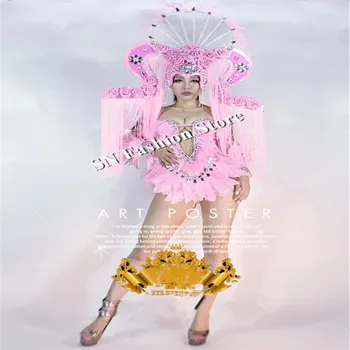 CC07 Rožinės spalvos dj disco suknelės seksualių moterų šokių šokėja kostiumai šalis baras klubo scenoje rodyti nešioja perėjas veiklos aprengti